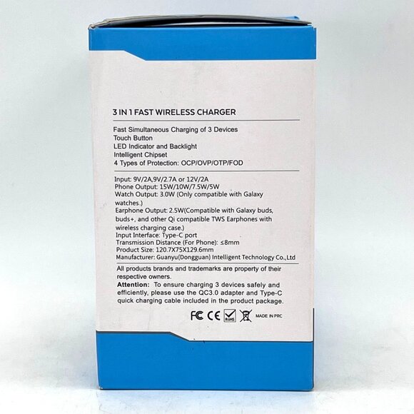 3 In 1 Fast Wireless Charger 15W Qi Compatible For Phones Watches & Earbuds - Picture 3 of 15